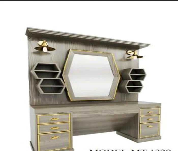 עמדת עבודה למספרה עם מראה משושה – דגם יוקרתי